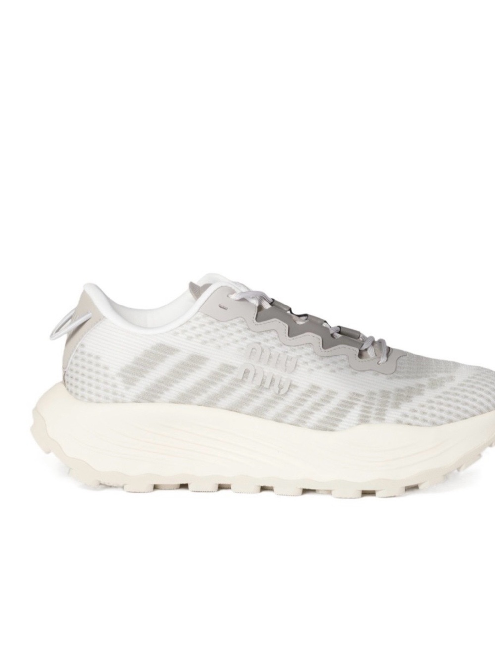 Miu Miu Women's White and Light Gray Platform Sneakers